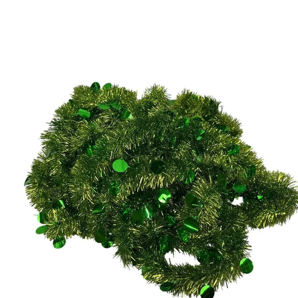 Green Metallic Tinsel Garland With Shiny Discs - 4 Strands 147
